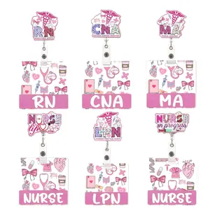 Fun Glitter Letter Badge Scroll, ID Card Holder with Retractable Crocodile Clip, Fashionable Professional Name Tag for Doctors Nurses