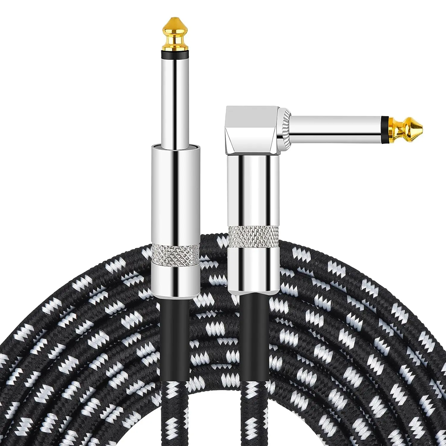 Guitar Cable, Instrument Cable, Bass Cable, Guitar Cord 10FT, 6.35mm Straight Curved Audio Cable for Various Musical Instruments - Electric Guitars, Electronic Keyboards, Speakers