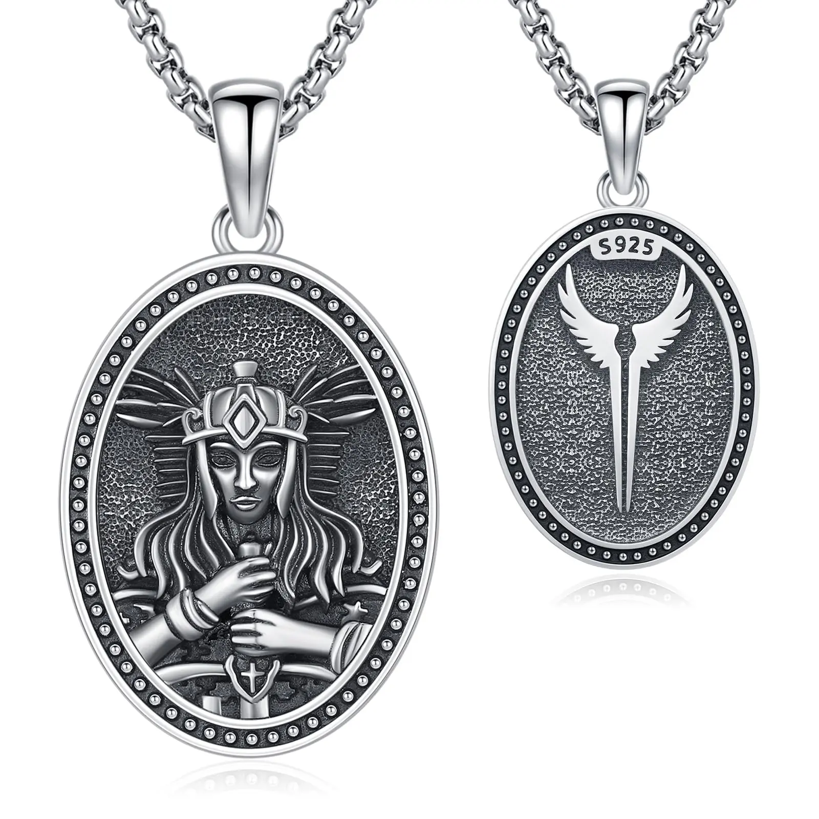 THANCHES 925 Sterling Silver Goddess Jewellery Pendant - The Moon Necklace, Greek Mythology Hekate Magic Amulet, Norse Valkyrie Warrior Spirit, Non-Tarnish Unisex Names Gift for Women Men, Non Tarnish Necklace
