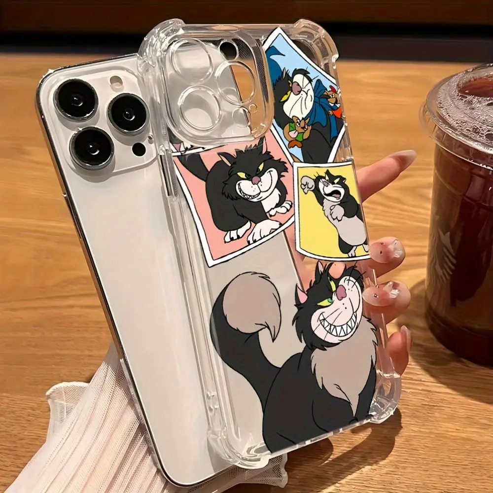 The Cartoon Cat Lucifer Cat Phone Case Is Compatible with for iphone Models 16, 15, 14, 13, 12, 11 Pro Max, X, XR, XS Max, 8, And 7 Plus, Featuring a Transparent Soft Back That Is Drop-Resistant., Smartphone, Handheld, Cellphone