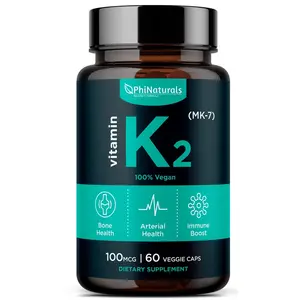 PhiNaturals Vitamin K2 MK7 100mcg Vegan – [60 Count] – – VIT k-2 MK-7 100 mcg from Natto Supplement