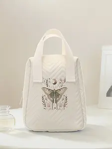 Floral Butterfly Print Reusable Women's Handbag, Cosmetic Storage Bag with Compartments, Ideal for School, Work, Travel, Business Trips