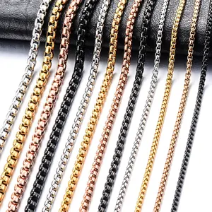 Width 2/3/4/5mm Stainless Steel Square Box Curb Link Chain Necklace Silve/ Gold/Rose/Black Color Men And Women Fashion Jewelry