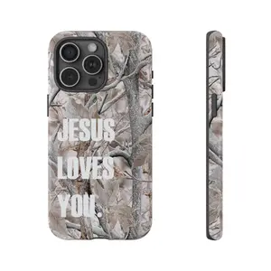 Realtree White Camo Phone Case, Jesus Loves You Camo Cover For iPhone 17, 16 Pro Max, 15 Pro, 14 Plus, 13 Mini, 12, 11, XS, 8, Samsung Cases, Anti-drop Schokproof Tough Case Compatible with Samsung Galaxy S25
