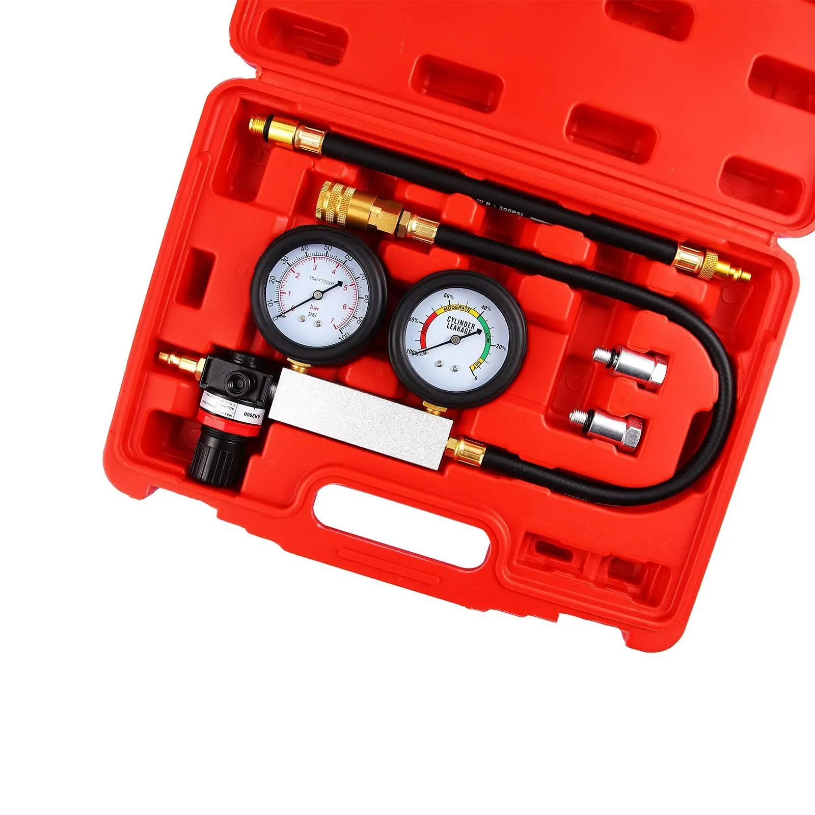 Cylinder Leak Detector with Dual Pressure Gauges,Engine Compression Diagnosis Test Kit,Cylinder Leakage Leakdown Leak Detector Engine Compression Tester for Piston Ring, Valve, Head Gasket