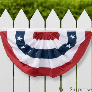 American Independence Day Fan Shaped Flag, 45×90cm Polyester Bunting Flag, Patriotic Garden Fence Yard Decoration Banner, Custom Holiday Outdoor Decor