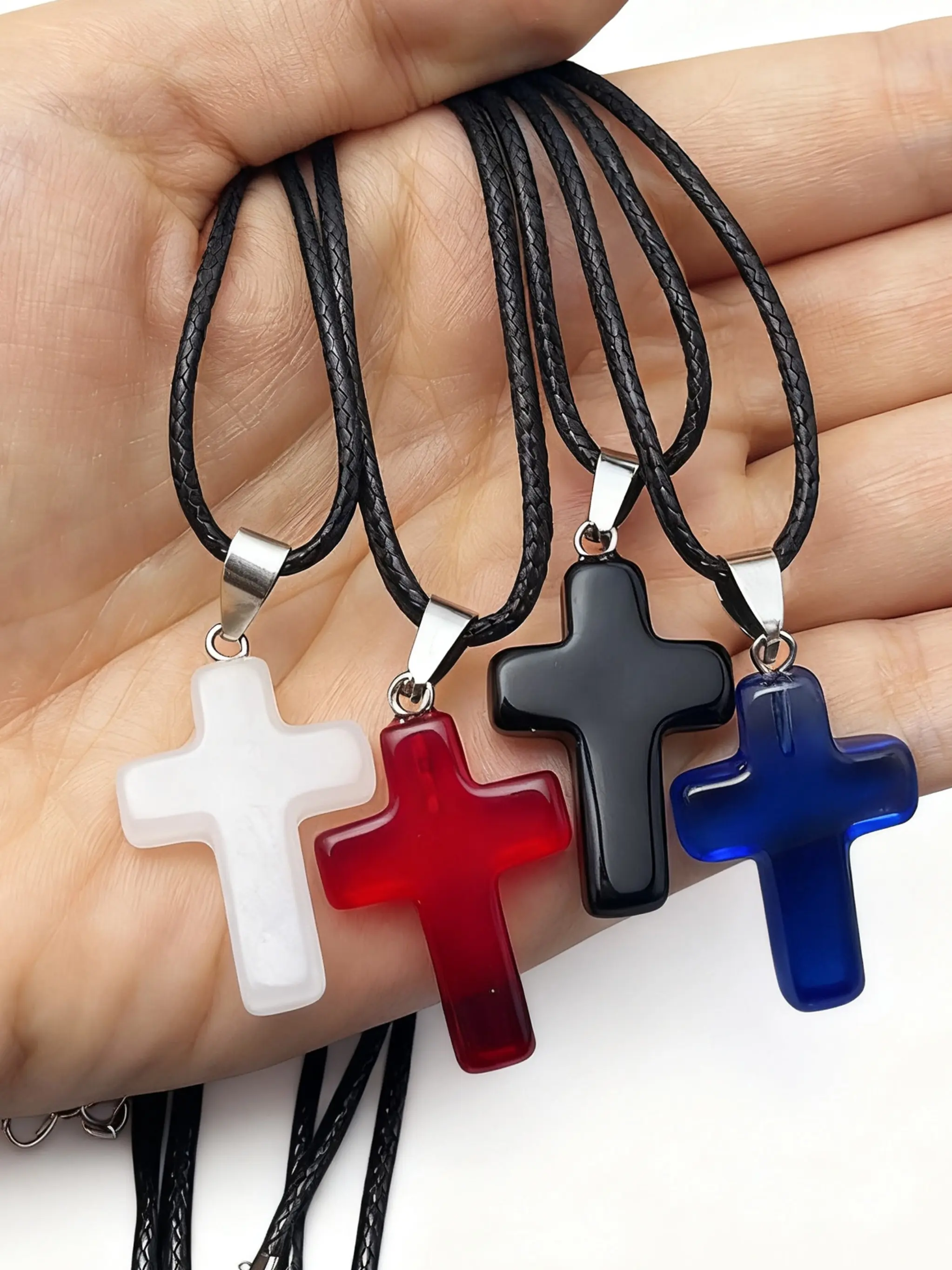 1 Piece Gothic Vintage Red Glass Cross Pendant Rope Chain Necklace For Women Men Y2K Aesthetic EMO Grunge Jewelry Accessories Cross Necklaces