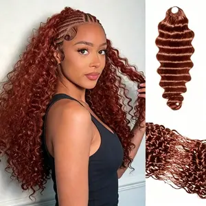 Premium Reddish Brown Burmese Curly Crochet Hair Pre-Divided Human Hair Texture for Easy Knotless Braids Deep Wave Styles Lightweight & Low Maintenance