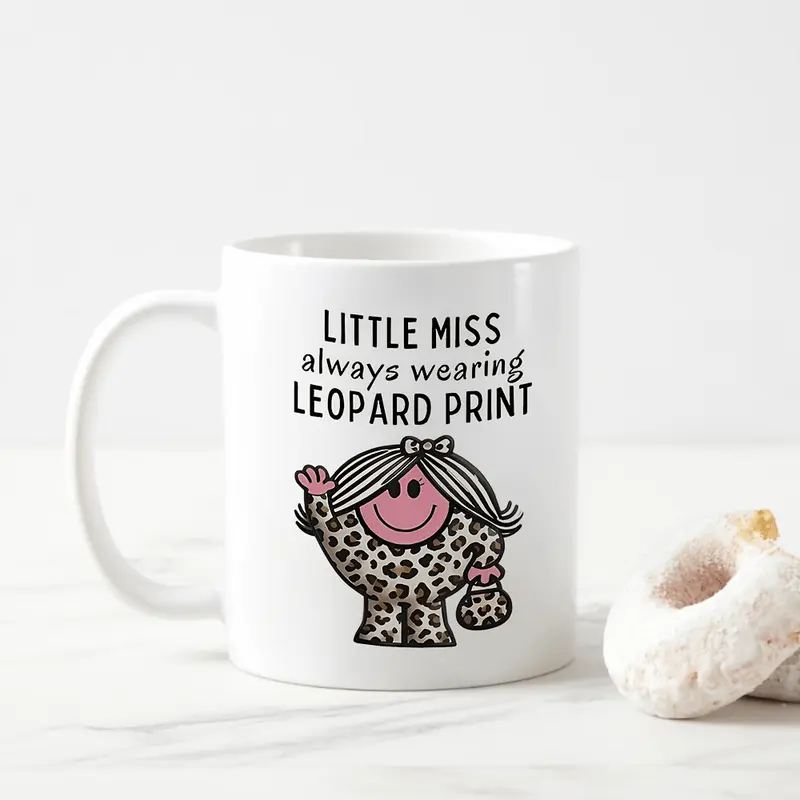 1pc Traditional Leopard Print Little Miss Printed Ceramic Handle Coffee Mug - 0-500 ml, Heat Resistant, Portable, Durable, Washable, Microwave Safe, Customised, Outdoor-Use Kitchenware Drinkware, Perfect Gift for Weddings