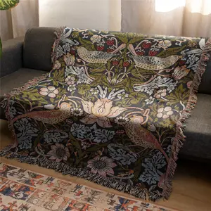Flowers And Birds Pattern Bohemian Yarn Jacquard Woven Blanket with Tassel, Thick Soft Washable Blanket, Used for Home Decor Sofa Chair Bed Tapestry Tablecloth Floor Garden Picnic Outdoor Camping