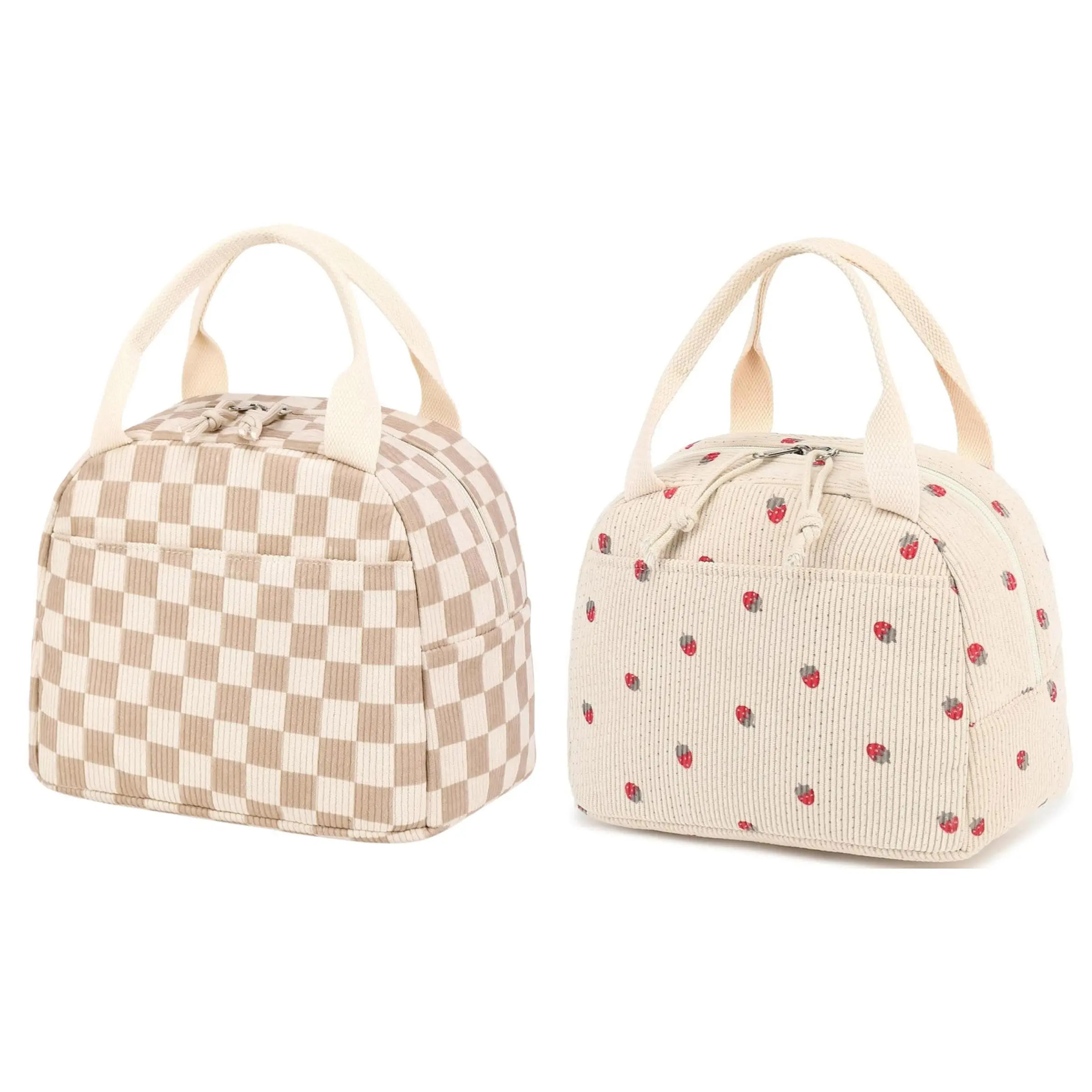 Portable Durable Lunch Bag, 1 Count Durable Corduroy Insulated Lunch Bag with Handle, Lunch Box Bag for Work, School, Outdoor Camping, Travel