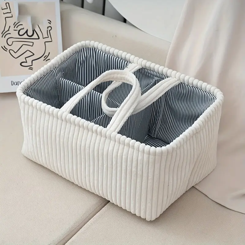 Multifunctional Storage Basket Baby Diaper Bag, Large Capacity Organizer for Clothes Toys, Portable Handheld Nursery Essentials, Travel Diaper Tote