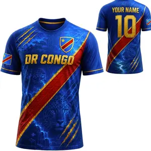 Custom DR Congo Soccer Jersey, Personalized Name Number Congolese Football Shirt VEZ