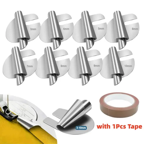 8Pcs Metal-Strong Curl-Edge Hemming Foot Pack (8 Sizes 3/4/5/6/7/8/9/10mm with 1Pc Tape - A), Durable Long-Lasting Fast Hemming Tool, Home Improvement Sewing Accessory for Industrial Computer Flatbed & Old Sewing Machines
