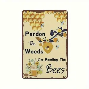 Modern Aluminum Honeycomb Bee Wall Art 12x8 Inch Rustic Farmhouse Decor Vintage Floral Garden Metal Sign for Home Kitchen Living Room