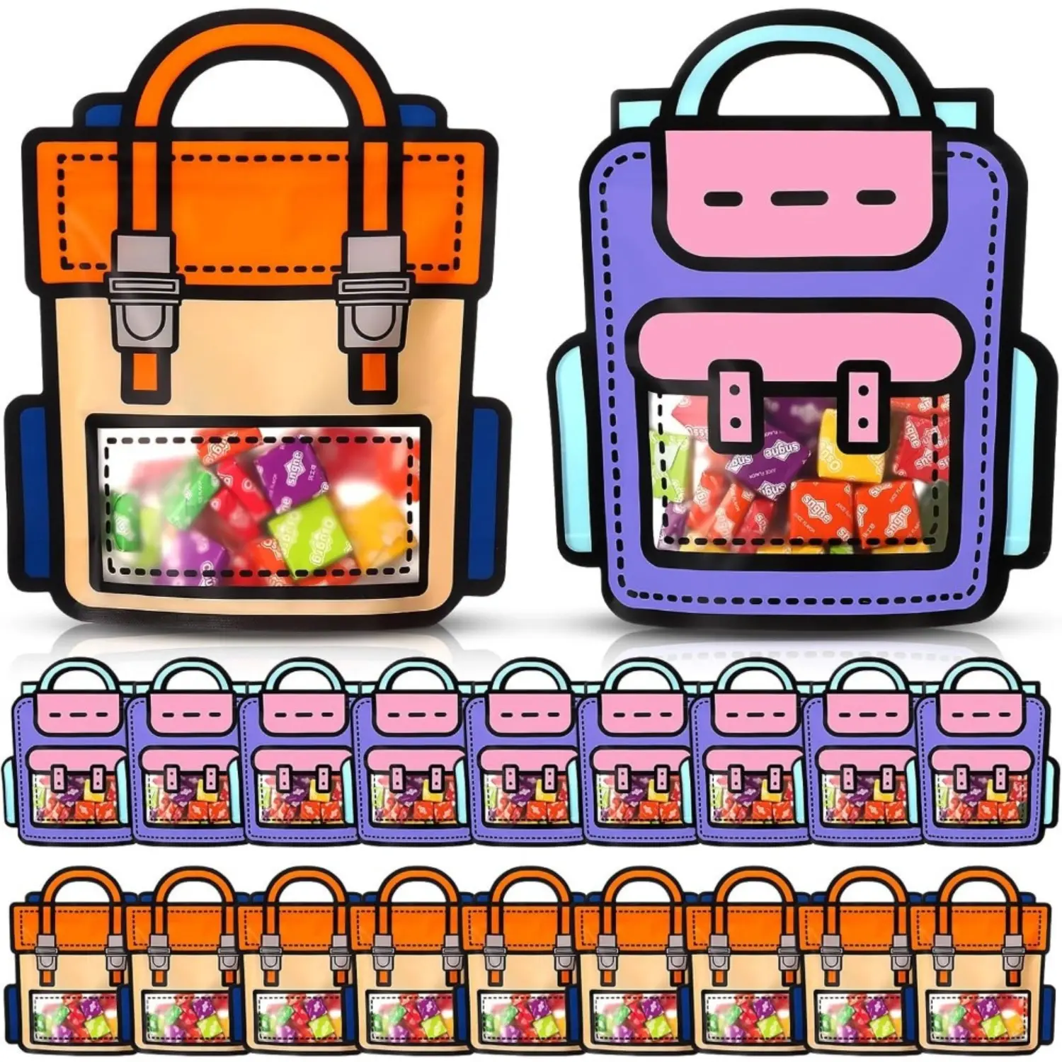 A Set of 30/20 Pcs Cartoon Backpack Goodie Bags,Clear Gift Candy Bags with Handle,Small Plastic Ziplock Seal Bag,Resealable Storage Packaging for Home Party Favor Birthday Christmas Gifts,Hand Tools Kits