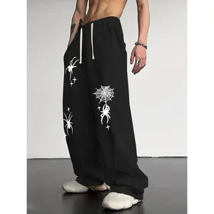 Men’s spider web print pocket sports sweatpants — casual, breathable, comfortable jogger pants for daily outdoor wear; men’s sport and outdoor clothing for all seasons