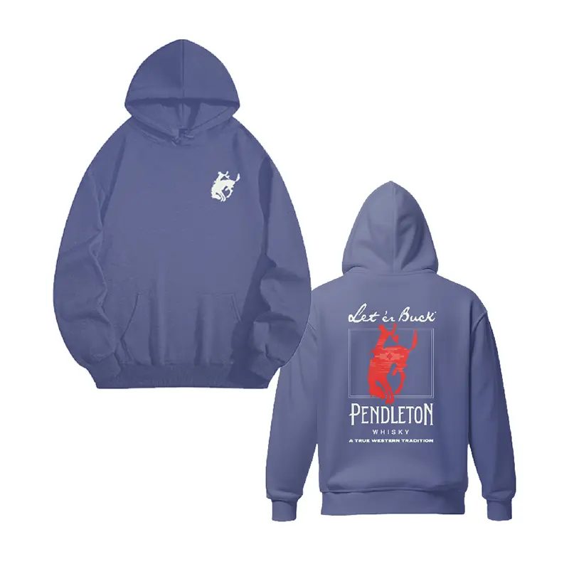 Pendleton Whisky Let It Buck Purple Hoodie - Brand Logo & Text Design, Unisex Oversized Comfortable Everyday Fit Fleece Pullover, Casual Streetwear Top for Men & Women, S-3XL