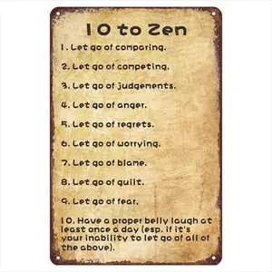 Calmer Ten To Zen Retro Metal Tin Signs, 12" X 8", 10 To Zen Vintage Tin Sign, Funny Wall Art Interior Decoration, Metal Poster For Church, Gift For Church Believer.