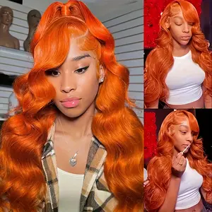 28 Inch 13X6 Dark Ginger Lace Front Wigs Human Hair 350 Body Wave Orange Ginger Brown Brazilian HD Lace Front Human Hair Wigs 180% Density Pre Plucked Natural Hairline Copper Brown Color
