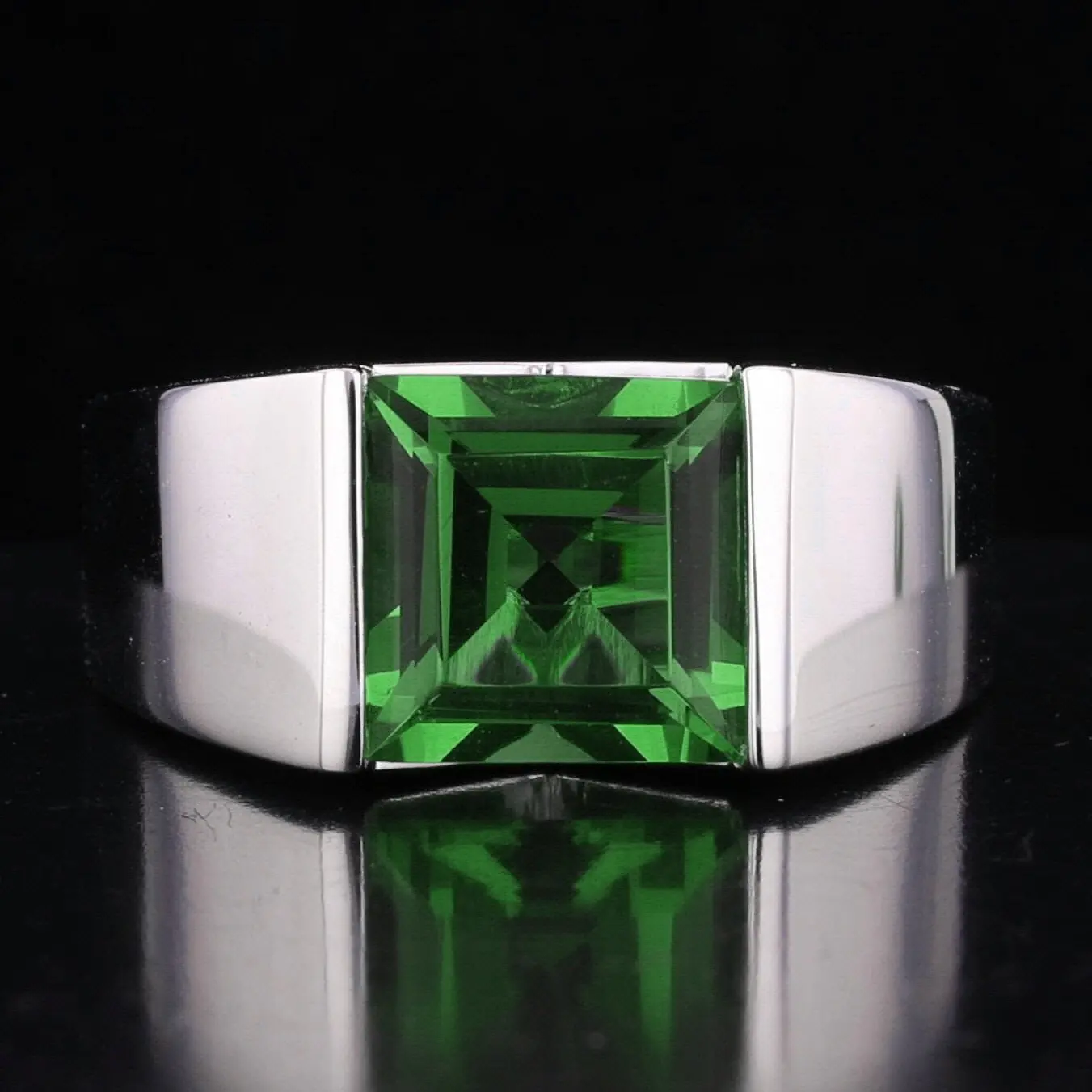 Square Emerald-Cut VooDooStone Sterling Silver Cathedral Ring 894606