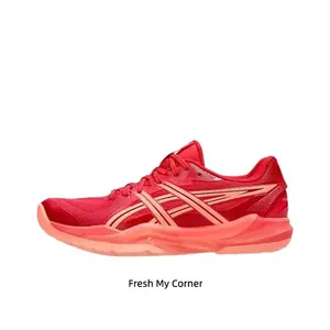 All Red Lightweight Indoor Court Shoes - Breathable Mesh Upper with Shock Absorption for Badminton, Volleyball & Gym Training
