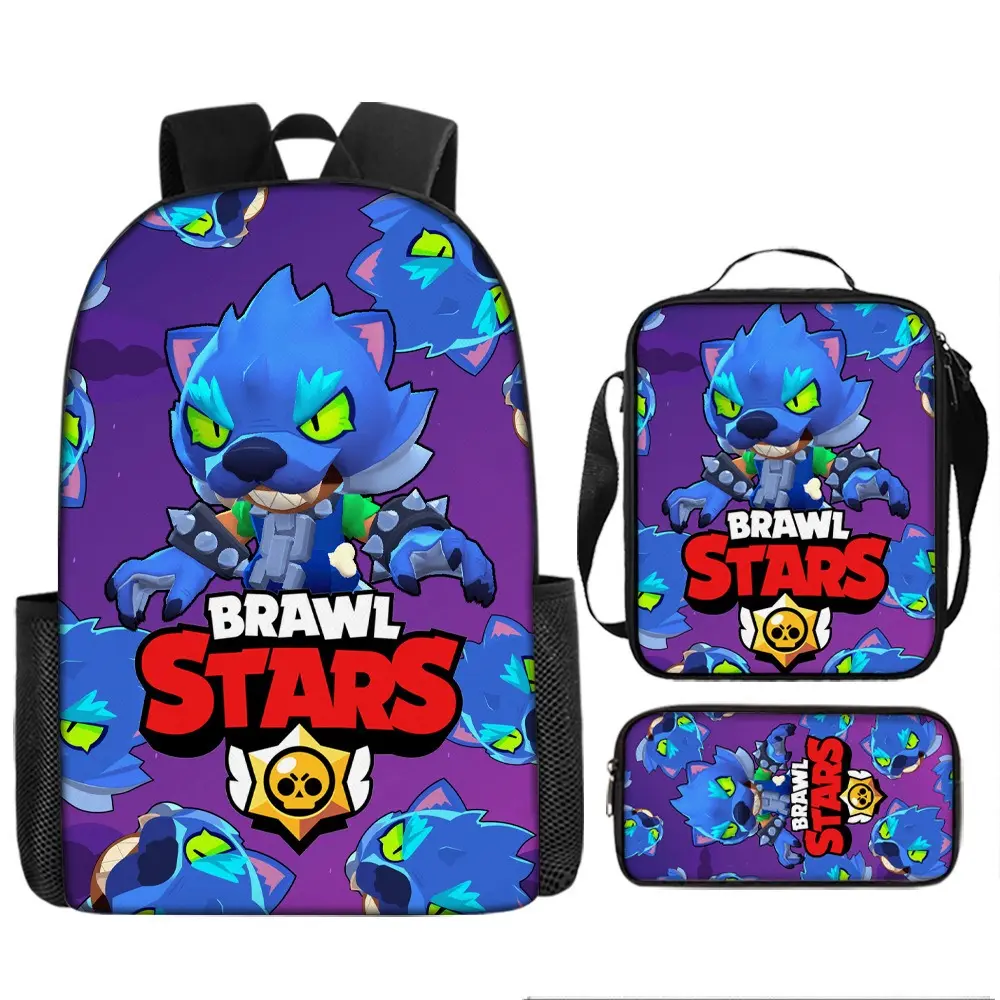 Brawl Stars Cartoon 3-Piece School Bag Set (Large-Capacity Backpack & Pencil Case) for Elementary Students