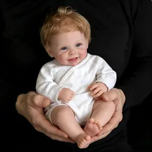 20-in Realistic Newborn Reborn Baby Doll - Rooted Blond Hair, Smiling Cute Face, Soft Cloth Body, 1pc Clothes, Magnetic Pacifier, Bottle, Diaper, Birth Certificate - Ideal Toys Gift for Kids, Reborn Babies, Realistic Newborn Baby