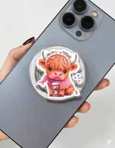 Kawaii Boujee Baby Highland Cow Phone Grip Magsafe, Pink Highland Cow Phone Grip Holder, Funny Phone Holder, Adorable Animal Kindle Grip, Gift for Girls Boys