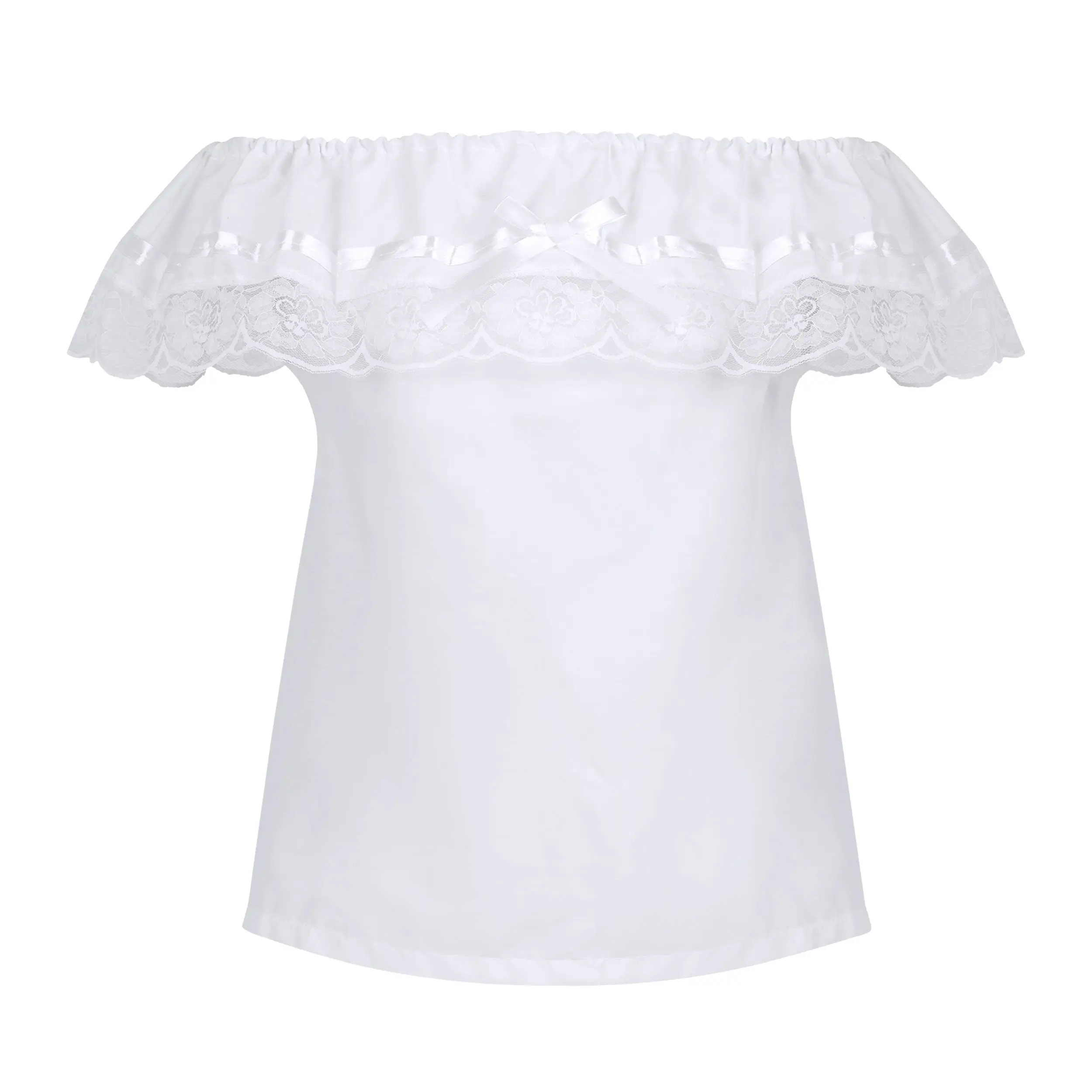 Women's Peasant Off-Shoulder Blouse with Satin Ribbon