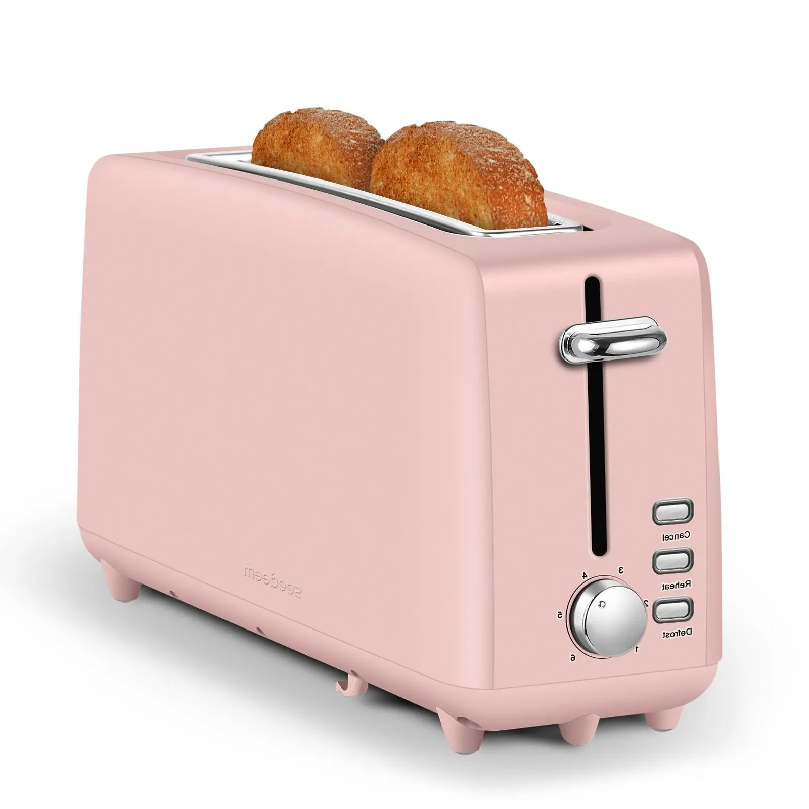 2-Slice Long Slot Toaster, Stainless Steel Compact Toaster, 6 Browning Levels, 10" Extra-Long Slot for Bagels & Artisan Bread, Defrost, Cancel, Removable Crumb Tray, Pink