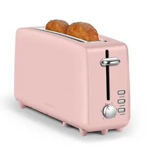 2-Slice Long Slot Toaster, Stainless Steel Compact Toaster, 6 Browning Levels, 10" Extra-Long Slot for Bagels & Artisan Bread, Defrost, Cancel, Removable Crumb Tray, Pink
