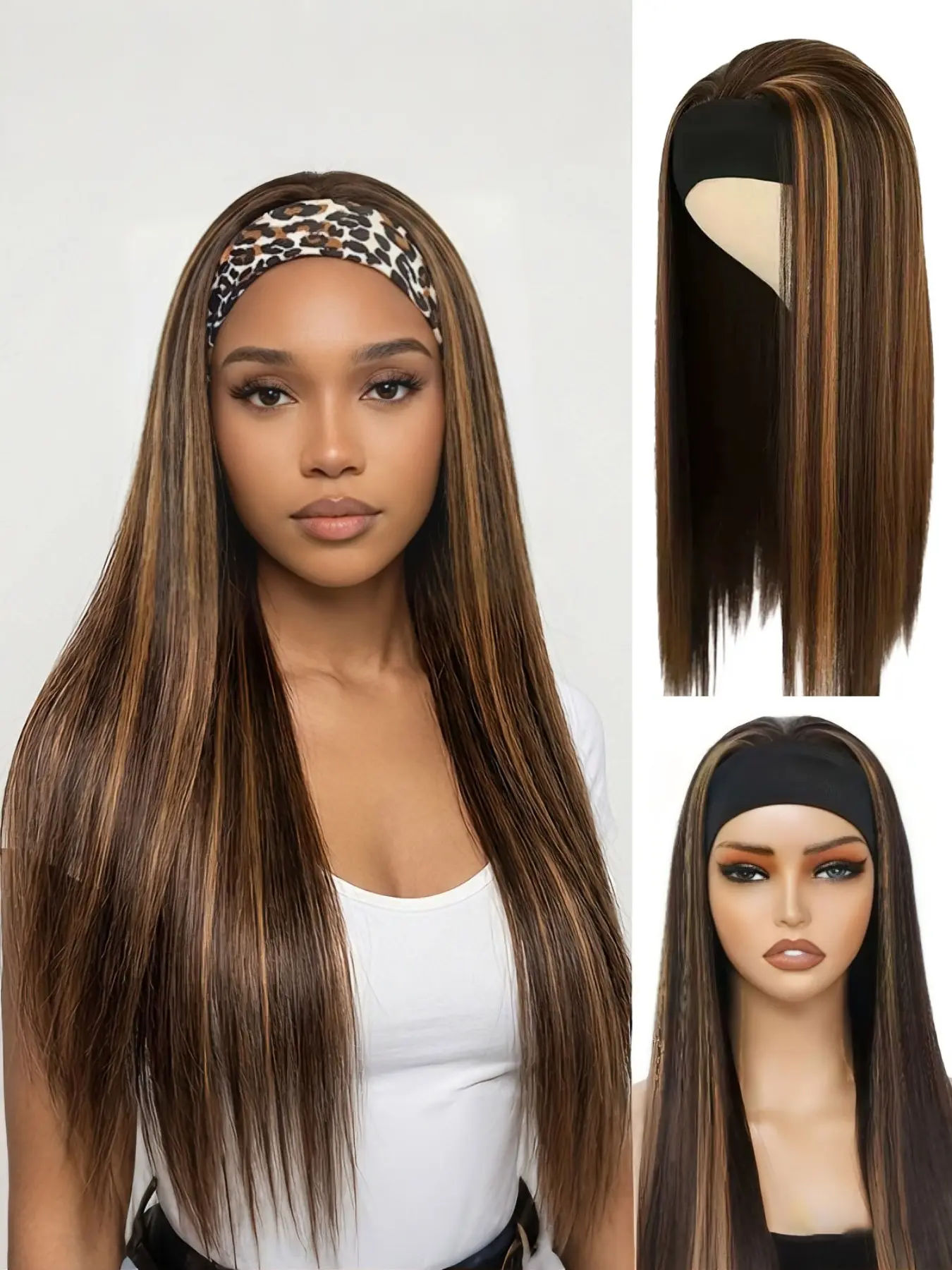 Women Long Straight Hair Headband Wig, Natural Loose Wave Synthetic Wig, Instant Wear No Glue Half Wig (includes Headband), Synthetic Fiber Wig, Glueless Straight Wigs, Fashion Wig, Headband Style Wig