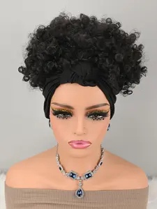 Women's Curly Hair Band Wig Without Bangs, Synthetic African High Volume Short Curl Wig with Headband