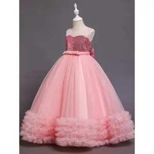 [Sequin Princess Dress] Elegant Beige Sequin Princess Dress Girls|   Soft, Ruffled Hem, Perfect Parties, Weddings, and Occasions