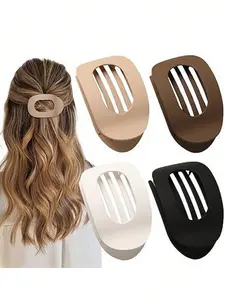 4pcs Women's 9.4cm/3.7in Large Black, White Lightweight Plastic Hair Clips, Fashion Versatile Simple Solid Color Hair Claws Set, Suitable For Daily Outing, Casual, Party, Beach, Commute, Vacation, Hair Styling, Washing Face