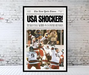 Vintage 1980 Miracle On Ice Newspaper Unframed Poster - Historic USA Hockey Olympic Victory Print - Lake Placid Gold Medal Headline Art - Sports Nostalgia