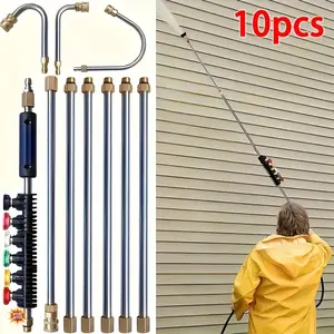 120-inch Pressure Washer Extension Wand Power Rods Set for Heavy-Duty Cleaning Includes 7 or 10 Stainless Steel Lance with U-Shaped and 30°/90° Bends, Quick Connect, Suitable for Residential and Commercial Use