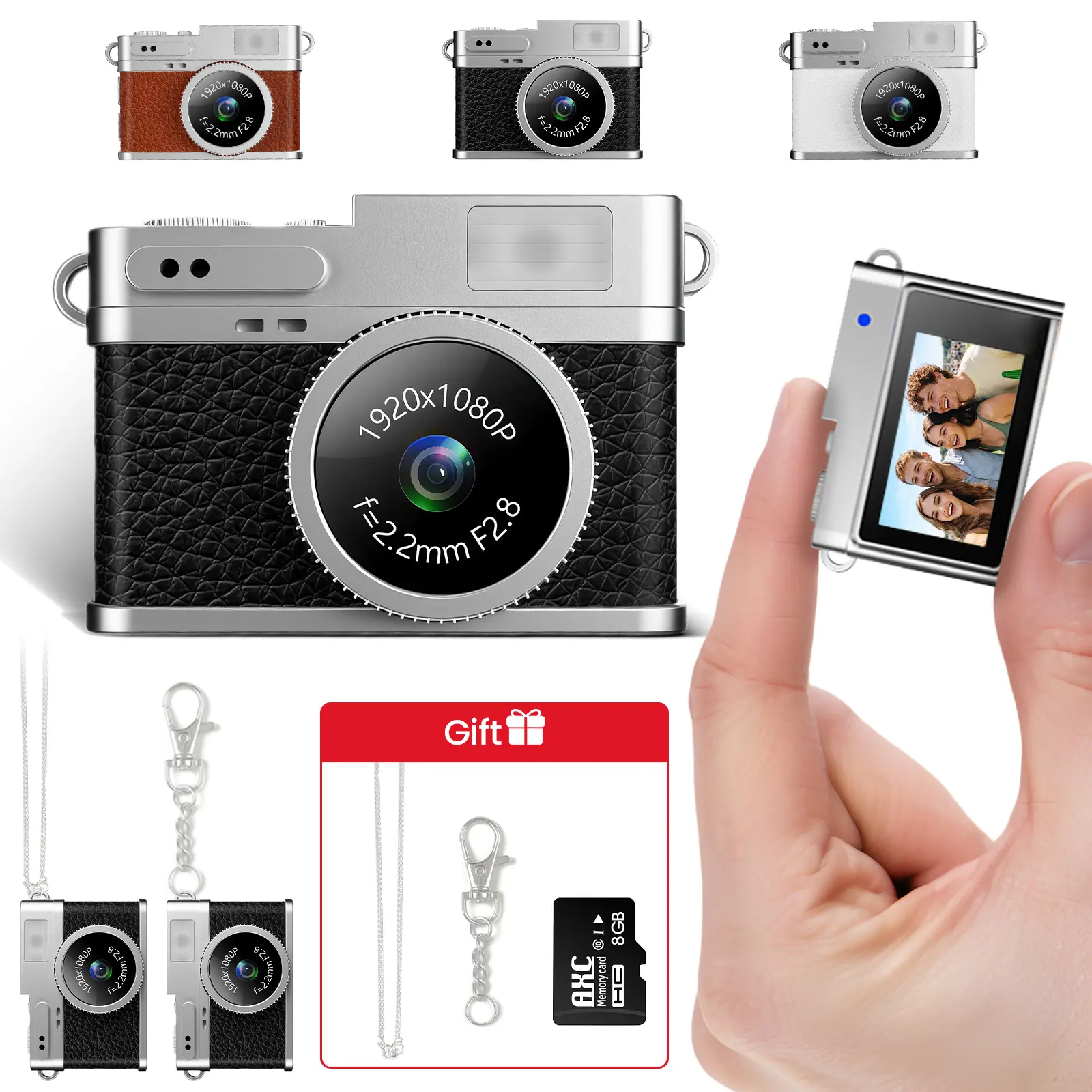 Mini Digital Camera with Necklace & Keychain, 1080P Retro Camera with 0.96 Inch IPS Screen, 16GB Card Included, Vintage Travel Camera for Teens, y2k vintage student camera, Portable Camera Jewelry Gift for Girls Boys