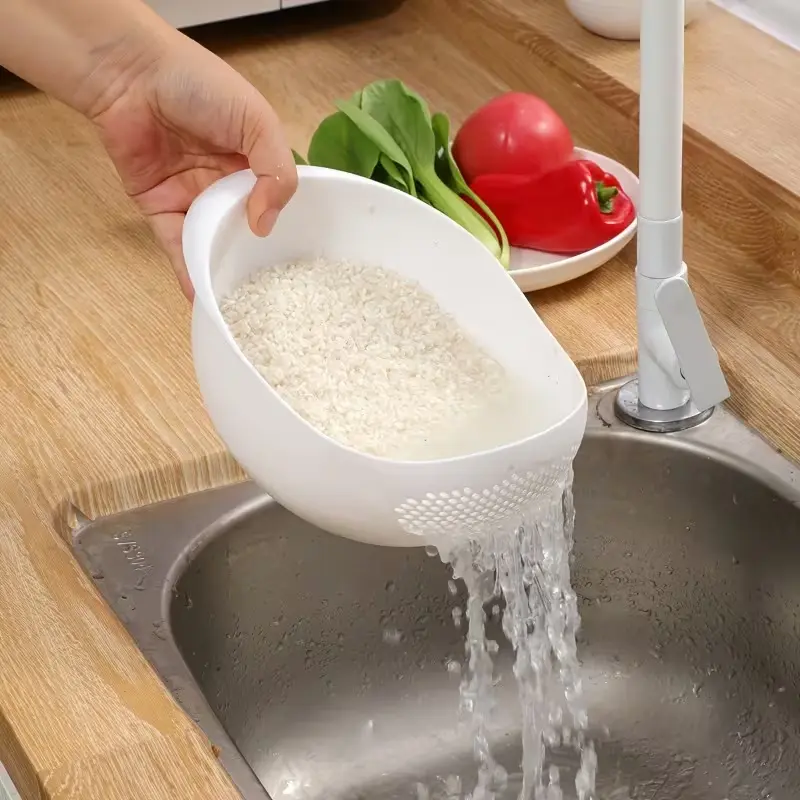 Leakproof PVC Home Kitchen Multi-Use Tools - Oversized Rice Strainer, Rice Washing Bowl, Fruit Washing Bowl, Baking Utensil, Sieve, Filter Basket