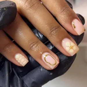 24 pieces of short square gold French white flower press-on nails