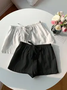 2-piece set of ultra soft casual shorts | white and black casual high waisted shorts, elastic drawstring waist circumference, lightweight breathable fabric, suitable for sleep and daily wear, TikTok virus comfort set # OOTD