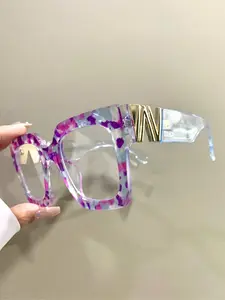 Unisex Fashion Colorblock Eyeglasses, Stylish Square Frames, Trendy Casual Eyeglasses for Everyday Use, Fashion Accessories for Outdoor Activities