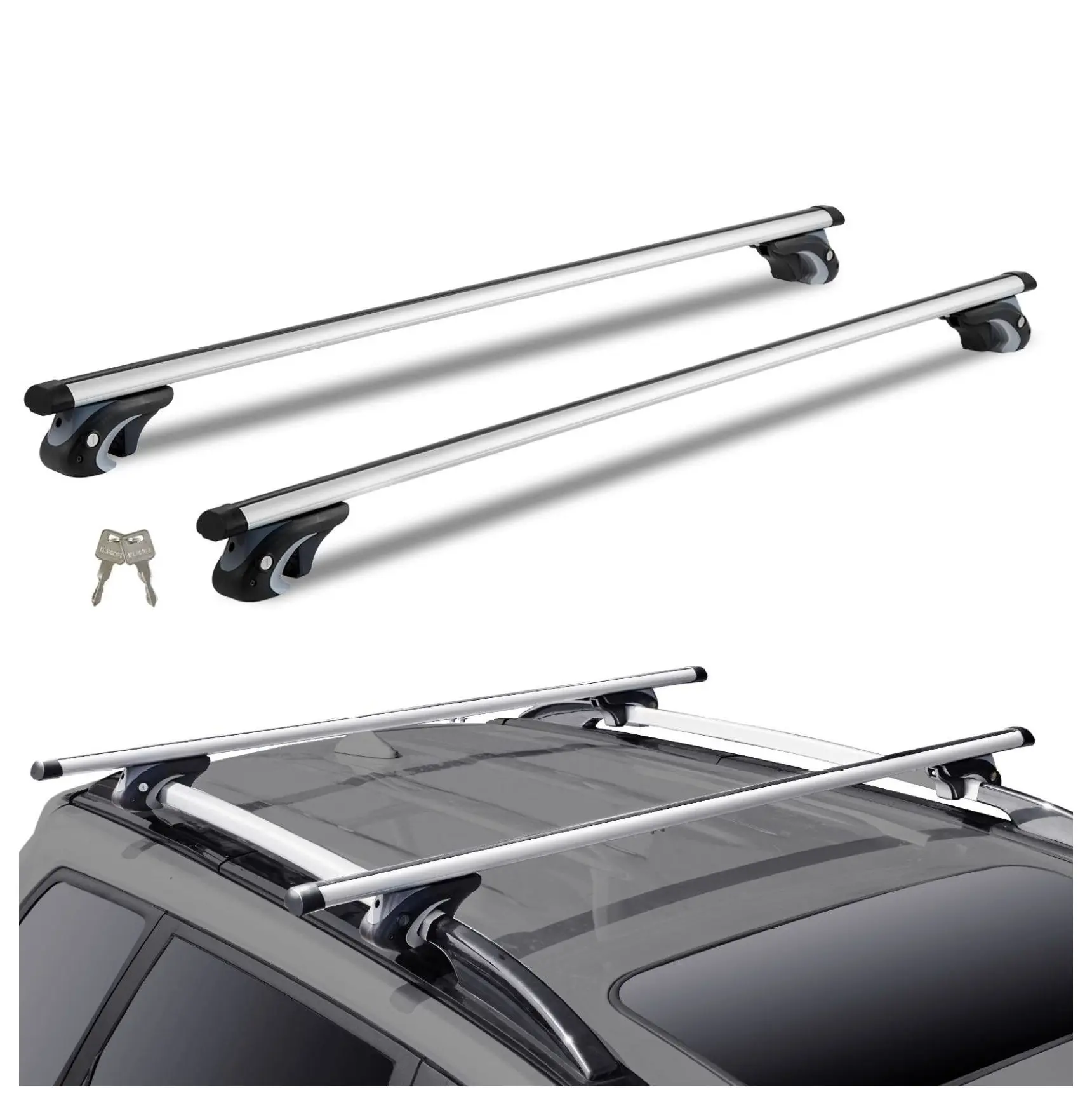 Roof Rack Cross Bars, Aluminum Roof Rack Crossbars for Raised Side Rails, 200lbs Capacity, Adjustable with Locks, Fits SUVs, Vans & Sedans Universal Model B
