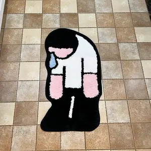 Cartoon Sad Boy Pattern Bath Mat, 1 Count Non-slip Soft Absorbent Rug, Decorative Carpet for Home Living Room Bedroom Bathroom, Bathroom Floor Mat