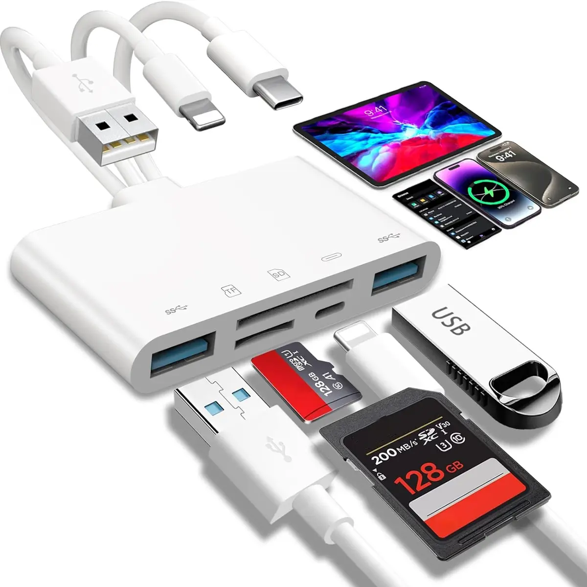 5 In 1 SD Card Reader, 1 Count Portable Type-C Card Reader, Phone Accessories, Multi Slots Memory Card Reader for Game, for Phone Office Supplies, Phone Camera Tablet Accessories