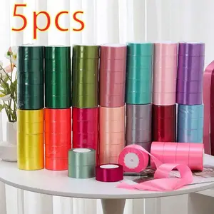 Room Decor outdoor Solid Color Decorative Ribbon (5 Rolls), Summer DIY Decorative Ribbon, Teen Girl Gifts, Decorative Ribbon for Wedding Party Cake Boyfriend Gift Packaging, Gift Boxes, Crafting Funny Gift Wrapping Supplies Bow Flower Wreath