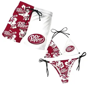 Hawaiian Shorts & Bikini Set, Full Print String Bikini & Summer Holiday Casual Hawaiian Shorts, Gift for Men Women, Perfect for Beach, Pool, Gym, Outdoor Activities Hawaiian Shorts & Bikini Set