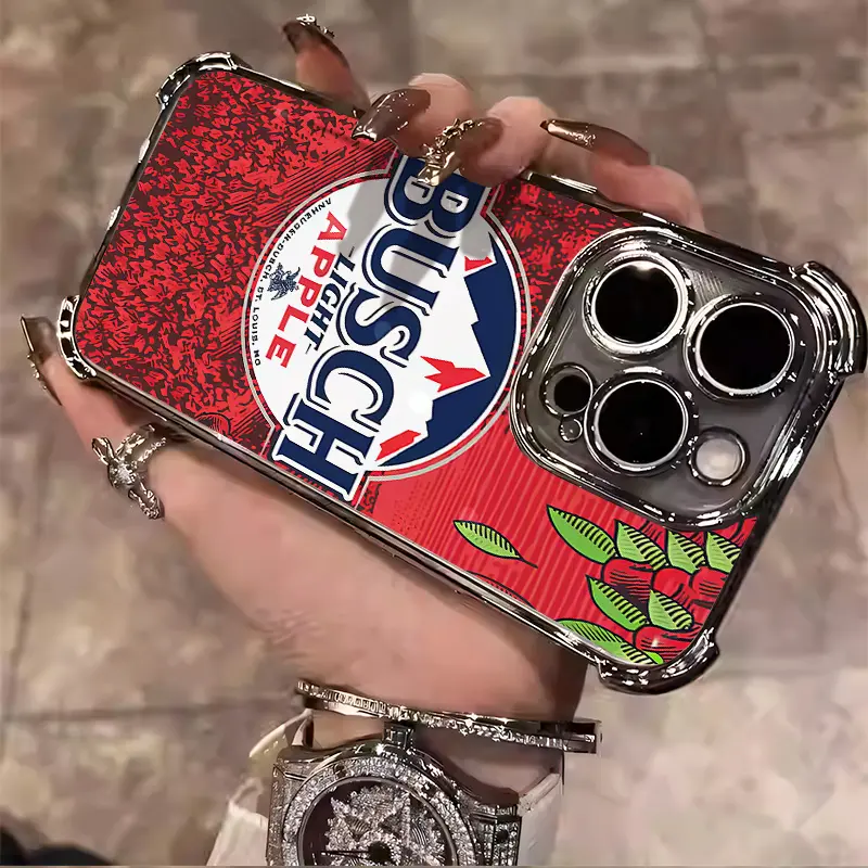 BUSCH LIGHT Beer Lover Luxury Unique Trendy Pattern Aesthetics Electroplated TPU Casing For iphone 16 15 14 13 12 11 X XS PRO PLUS MAX Four Corners Anti-Fall Soft Silicone Gift Shockproof Protection Anti-Drop Protective Protector Phone Cases Shell Cover