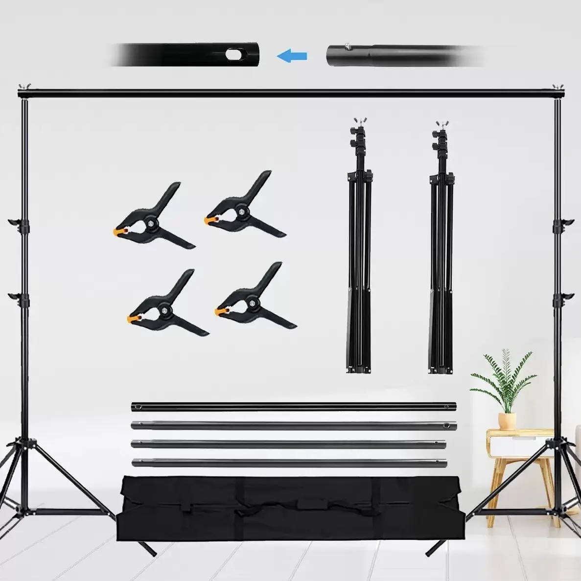 Adjustable Photography Backdrop Stand Kit, Camera Background Support System with Clamps & Carry Bag for Portrait, Live Stream Photo Booth (Cameras & Photography Accessories)